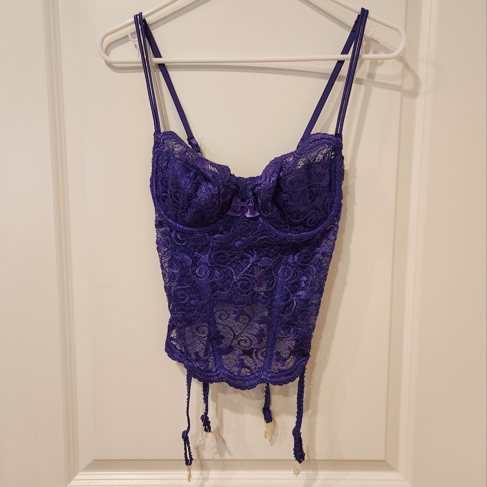 Vintage 90s Victoria's Secret Gold Label Violet Purple Swirl Lace Bustier Corset
